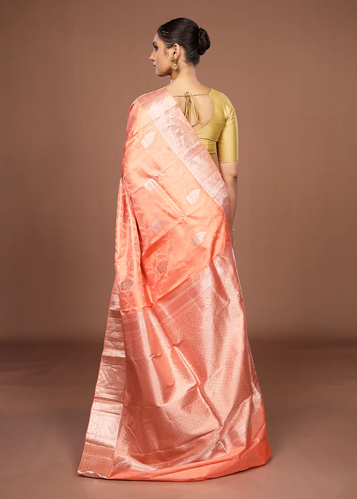 Pink Handloom Kanchipuram Pure Silk Saree With Blouse Piece - Image 3
