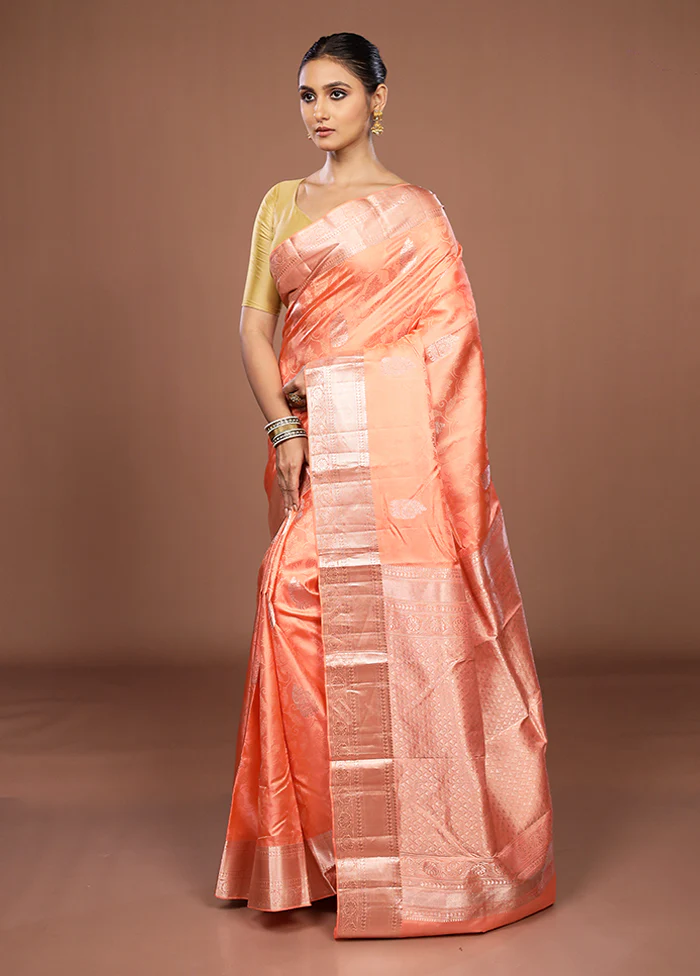 Pink Handloom Kanchipuram Pure Silk Saree With Blouse Piece - Image 4