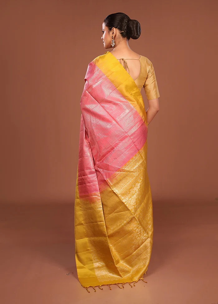 Pink Handloom Kanchipuram Pure Silk Saree With Blouse Piece - Image 3