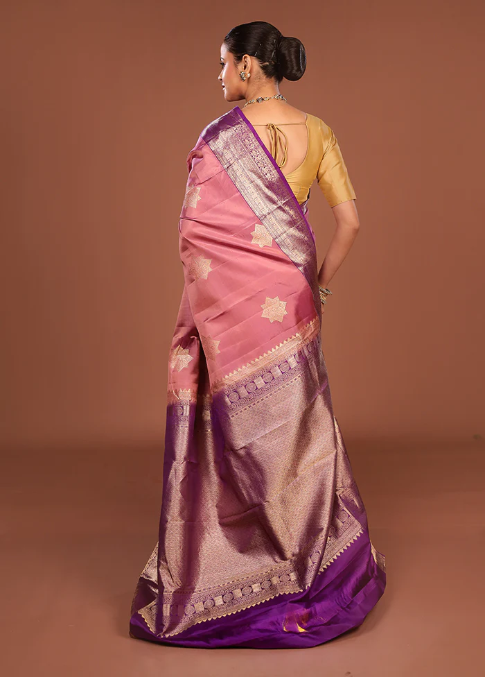 Pink Handloom Kanchipuram Pure Silk Saree With Blouse Piece - Image 3