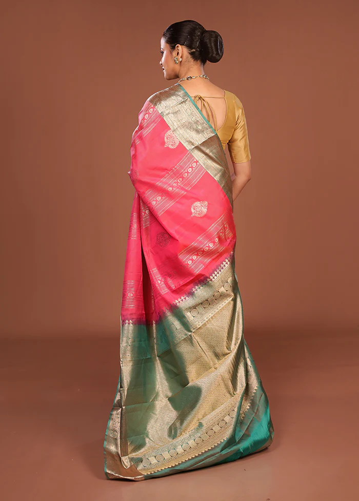 Pink Handloom Kanchipuram Pure Silk Saree With Blouse Piece - Image 3