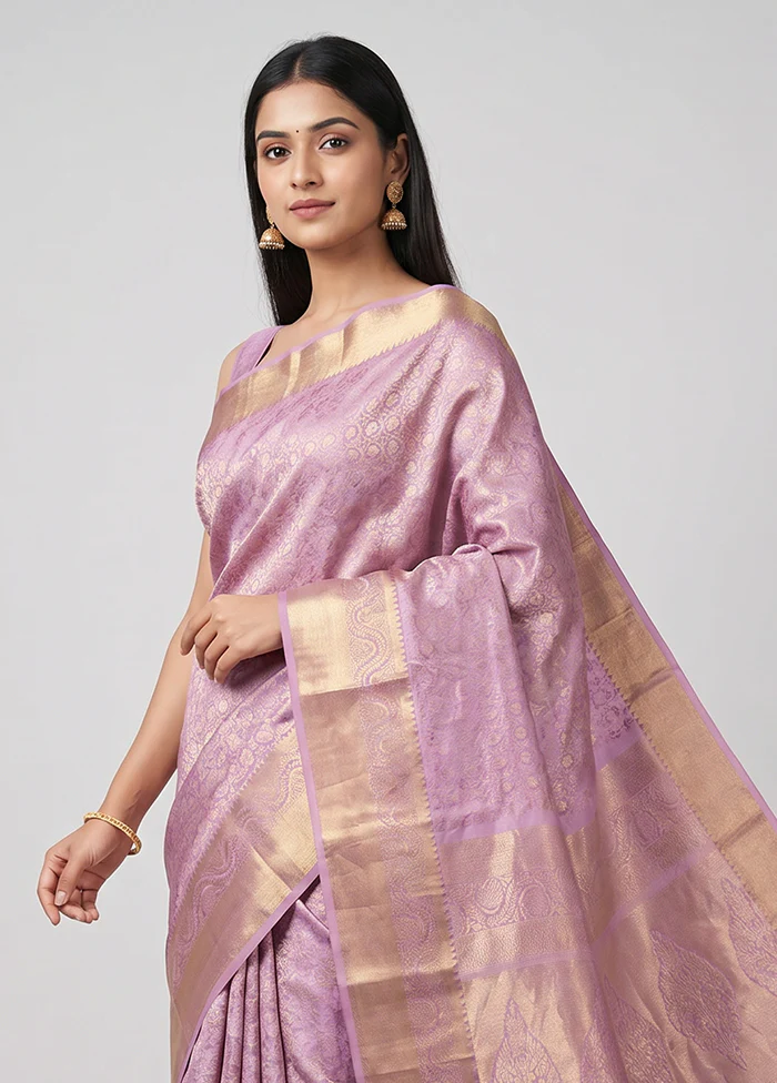 Pink Handloom Kanchipuram Pure Silk Saree With Blouse Piece - Image 2