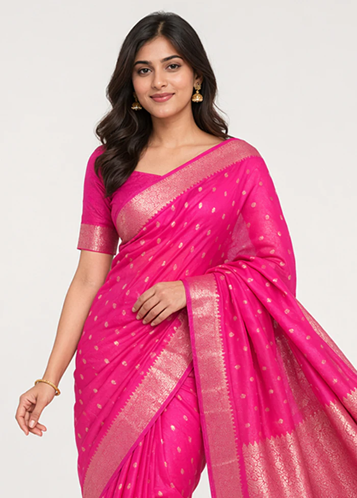 Pink Handloom Kanchipuram Pure Silk Saree With Blouse Piece - Image 2