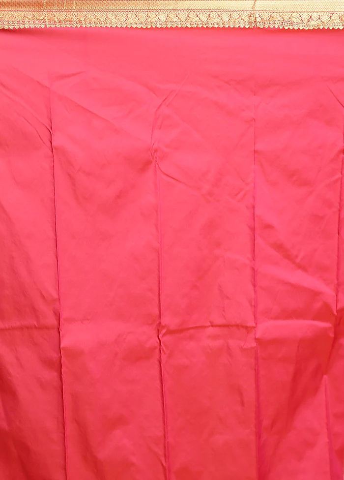 Pink Handloom Kanjivaram Pure Silk Saree With Blouse Piece - Image 5