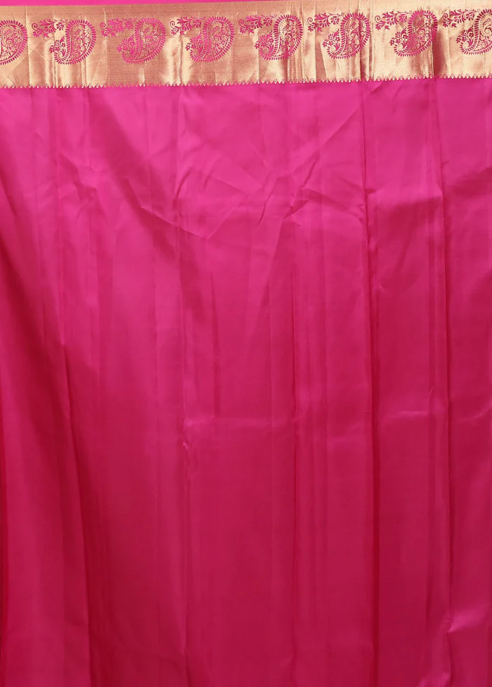 Pink Handloom Kanjivaram Pure Silk Saree With Blouse Piece - Image 5