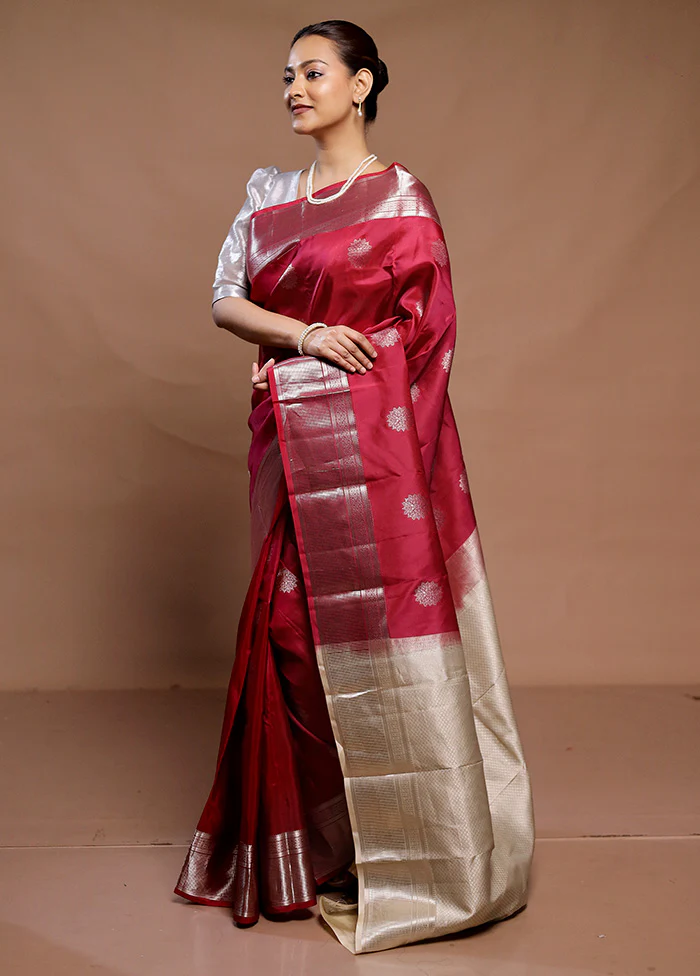 Pink Handloom Kanjivaram Pure Silk Saree With Blouse Piece - Image 4
