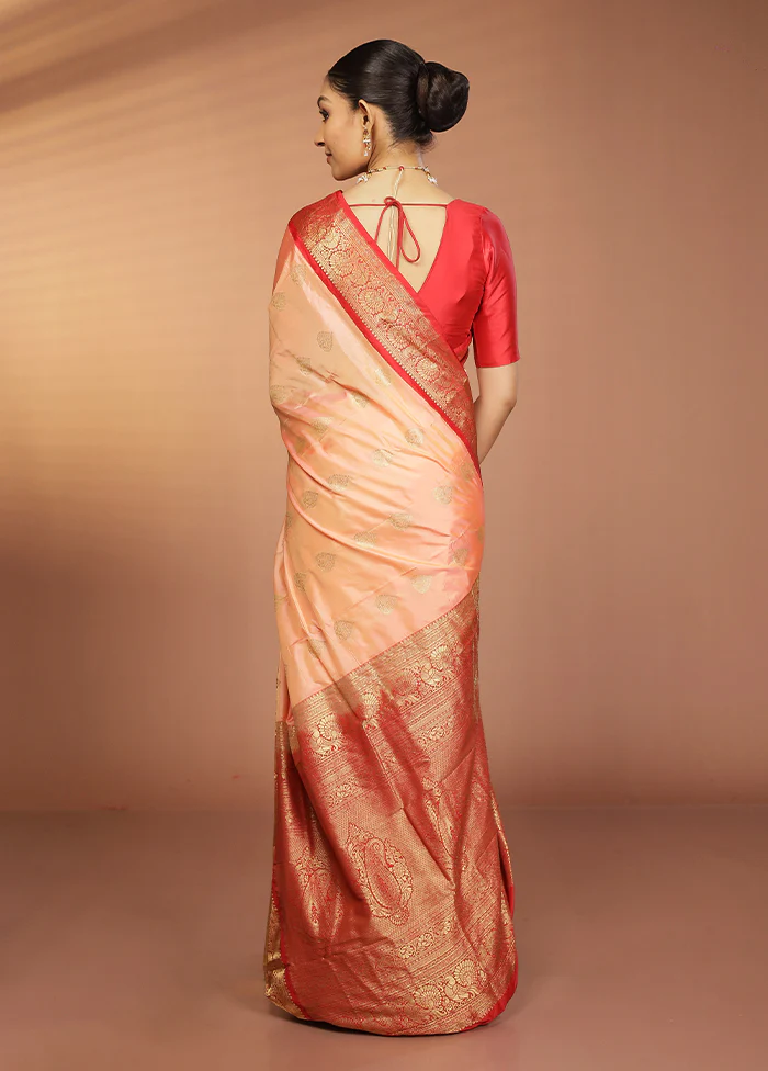 Pink Handloom Kanjivaram Pure Silk Saree With Blouse Piece - Image 3