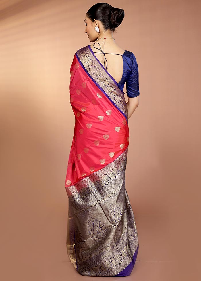 Pink Handloom Kanjivaram Pure Silk Saree With Blouse Piece - Image 3