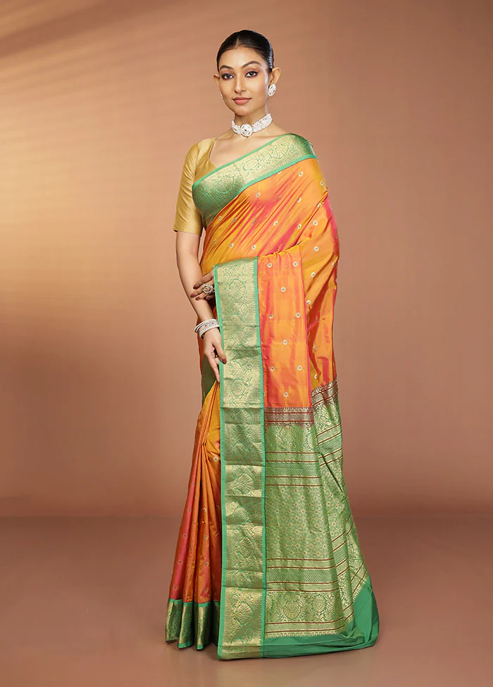 Pink Handloom Kanjivaram Pure Silk Saree With Blouse Piece - Image 4