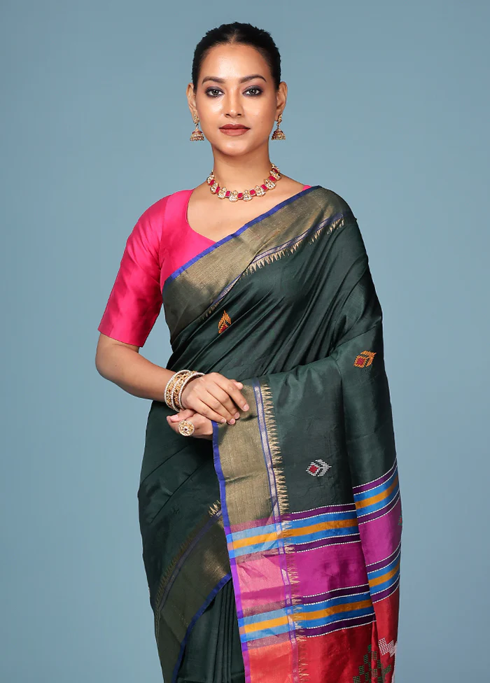 Pink Handloom Kanjivaram Pure Silk Saree With Blouse Piece