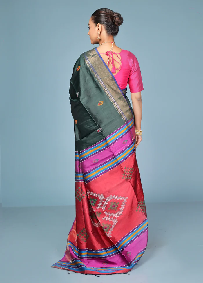 Pink Handloom Kanjivaram Pure Silk Saree With Blouse Piece - Image 3