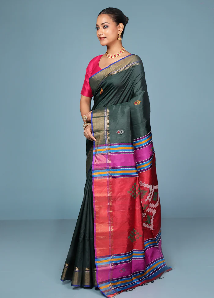 Pink Handloom Kanjivaram Pure Silk Saree With Blouse Piece - Image 4