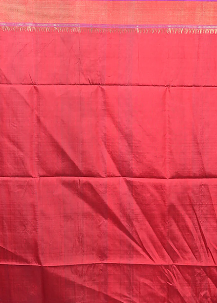 Pink Handloom Kanjivaram Pure Silk Saree With Blouse Piece - Image 5