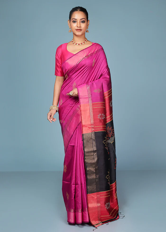 Pink Handloom Kanjivaram Pure Silk Saree With Blouse Piece - Image 2
