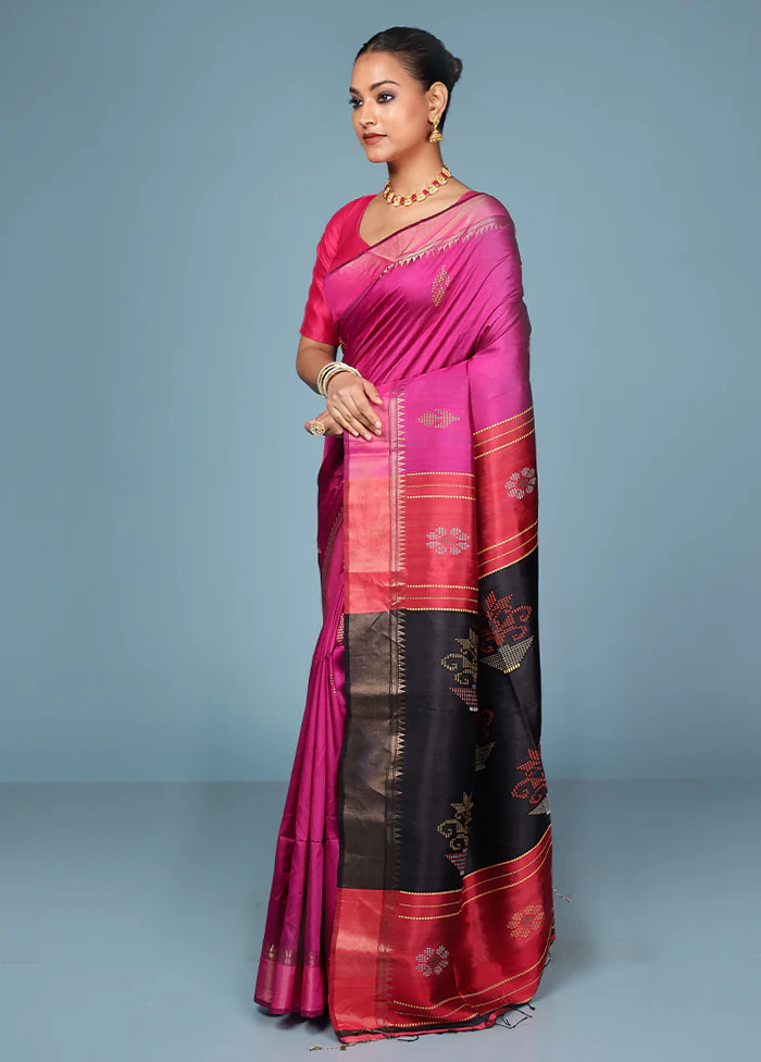 Pink Handloom Kanjivaram Pure Silk Saree With Blouse Piece - Image 4