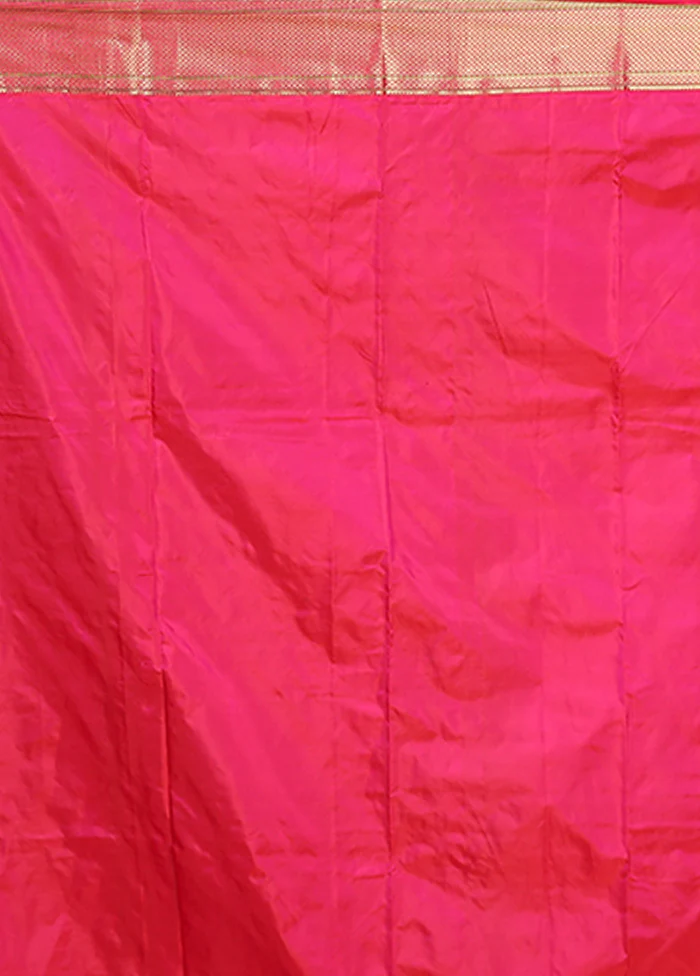 Pink Handloom Kanjivaram Pure Silk Saree With Blouse Piece - Image 5