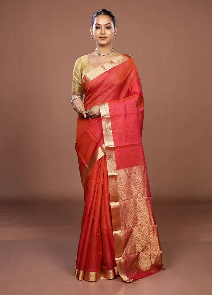 Pink Handloom Kanjivaram Pure Silk Saree With Blouse Piece - Image 2
