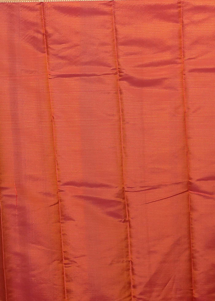 Pink Handloom Kanjivaram Pure Silk Saree With Blouse Piece - Image 5