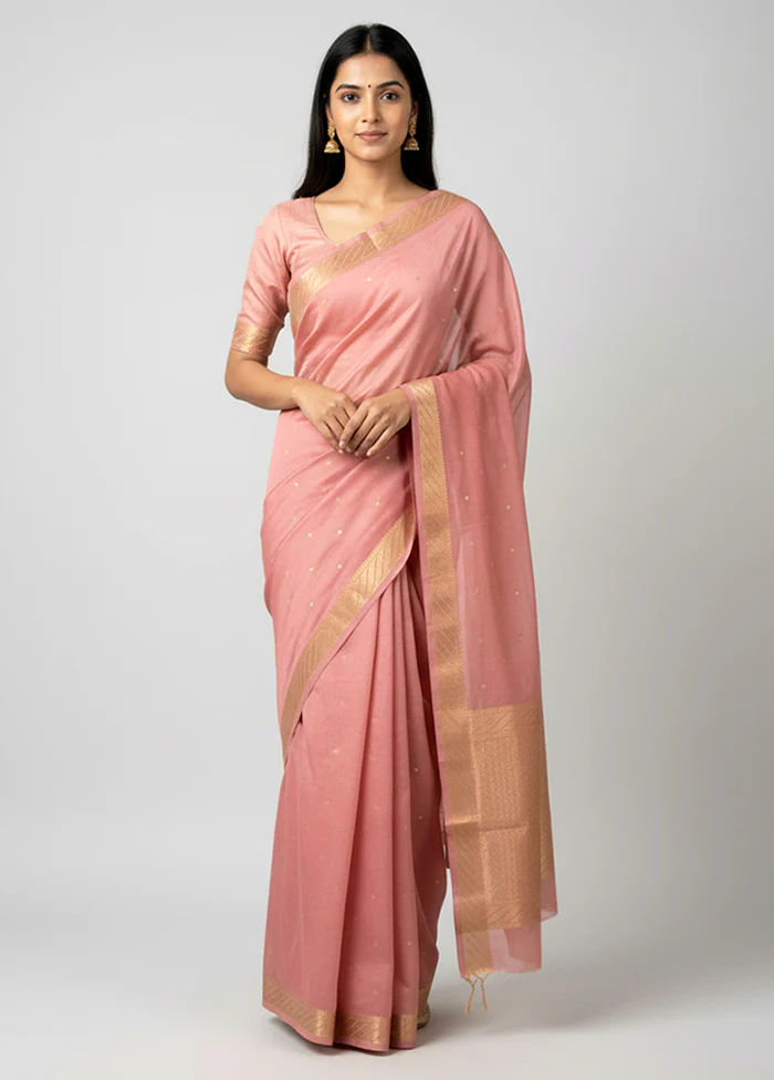 Pink Handloom Kanjivaram Pure Silk Saree With Blouse Piece