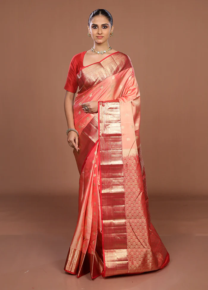 Pink Handloom Kanjivaram Pure Silk Saree With Blouse Piece - Image 2
