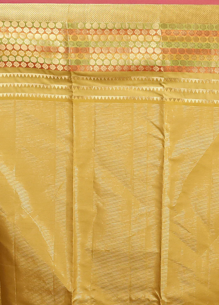 Pink Handloom Kanjivaram Pure Silk Saree With Blouse Piece - Image 5