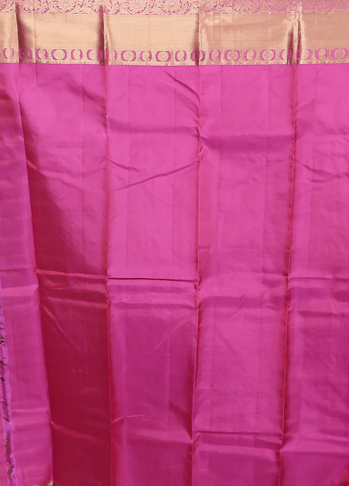 Pink Handloom Kanjivaram Pure Silk Saree With Blouse Piece - Image 5