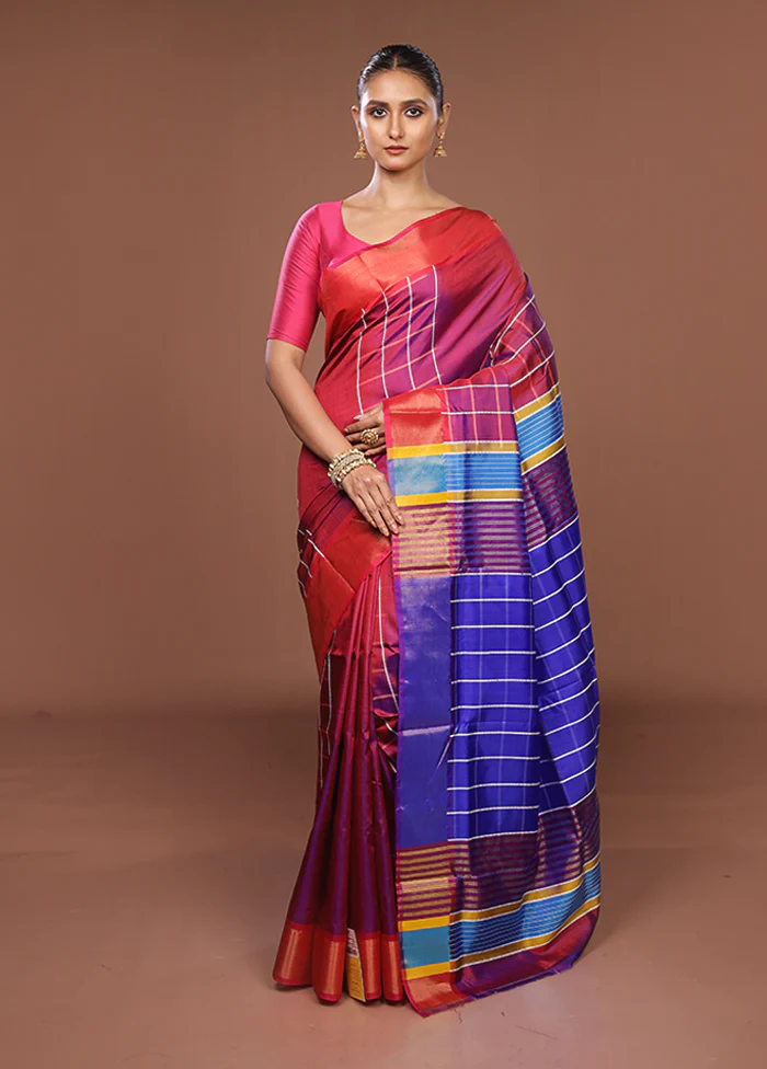 Pink Handloom Kanjivaram Pure Silk Saree With Blouse Piece - Image 2