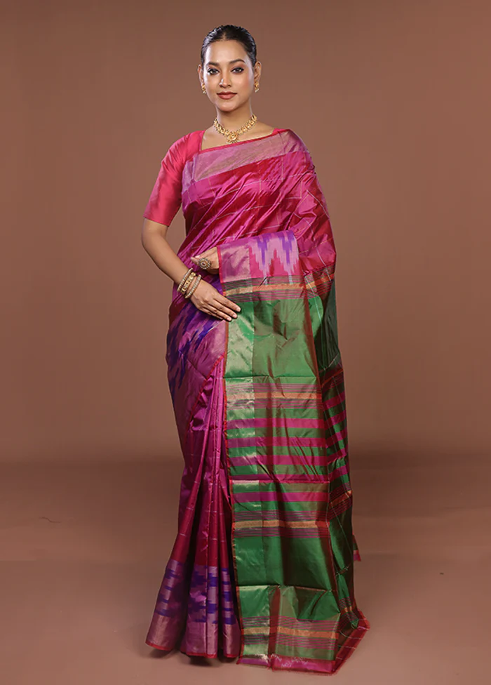 Pink Handloom Kanjivaram Pure Silk Saree With Blouse Piece - Image 2