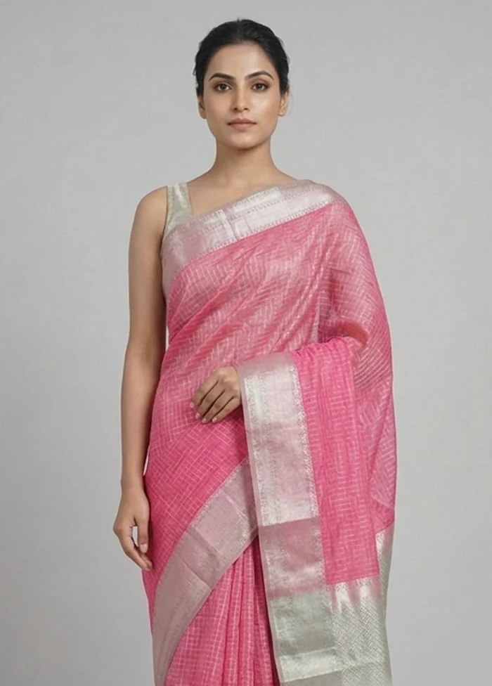 Pink Handloom Kanjivaram Pure Silk Saree With Blouse Piece - Image 2