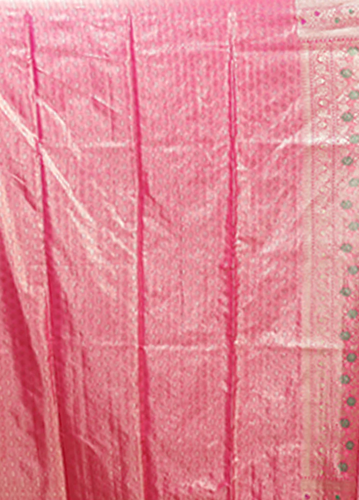 Pink Handloom Kanjivaram Pure Silk Saree With Blouse Piece - Image 5