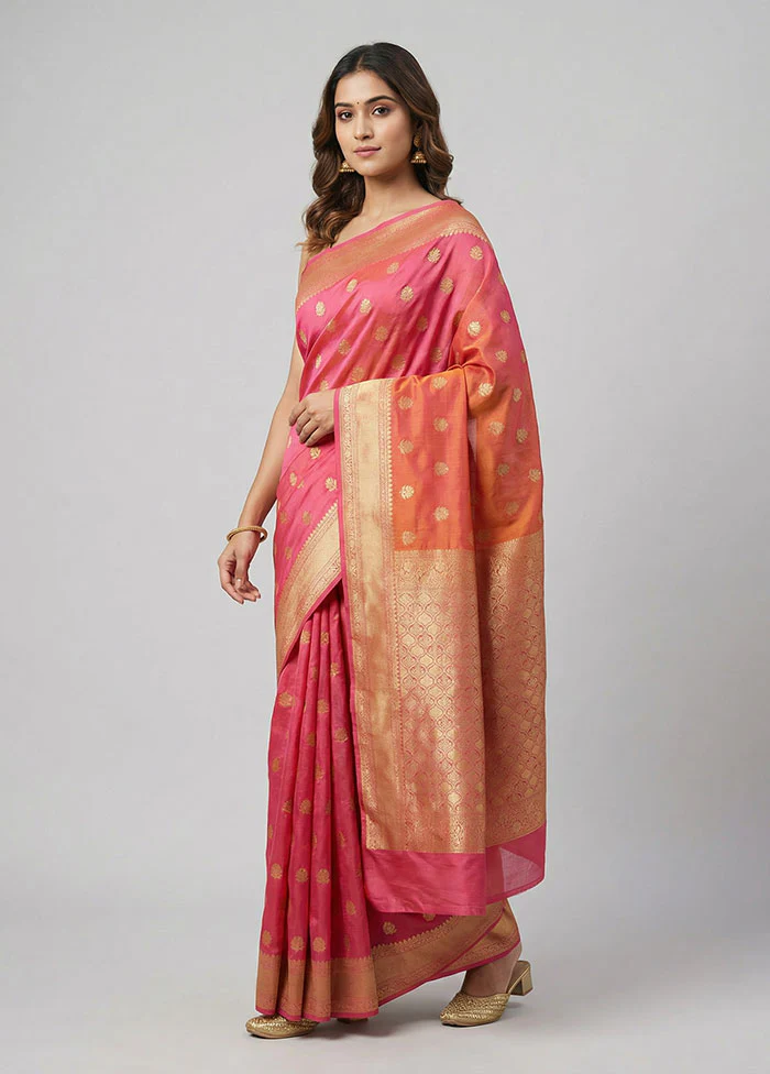 Pink Handloom Kanjivaram Pure Silk Saree With Blouse Piece
