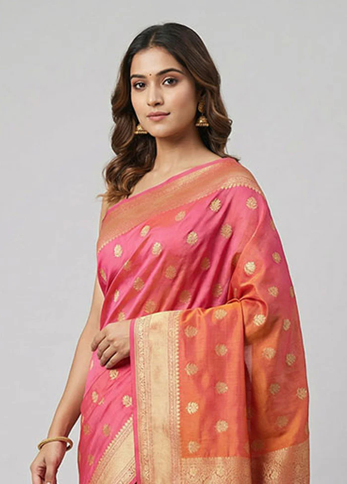 Pink Handloom Kanjivaram Pure Silk Saree With Blouse Piece - Image 2