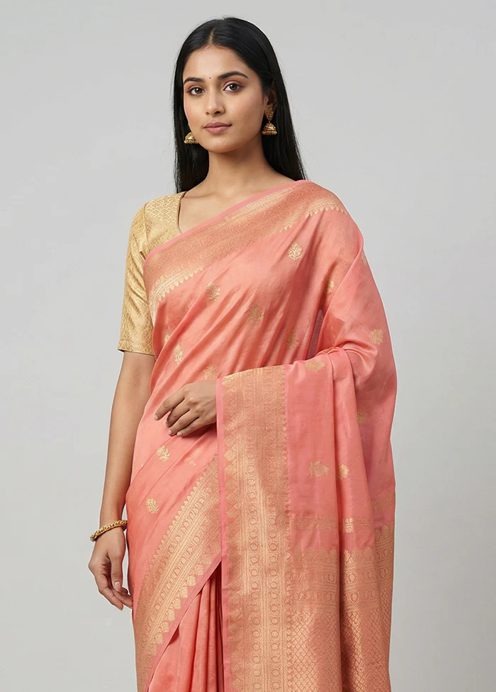 Pink Handloom Kanjivaram Pure Silk Saree With Blouse Piece - Image 2