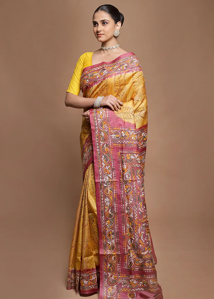Pink Handloom Kantha Stitch Pure Silk Saree With Blouse Piece - Image 4