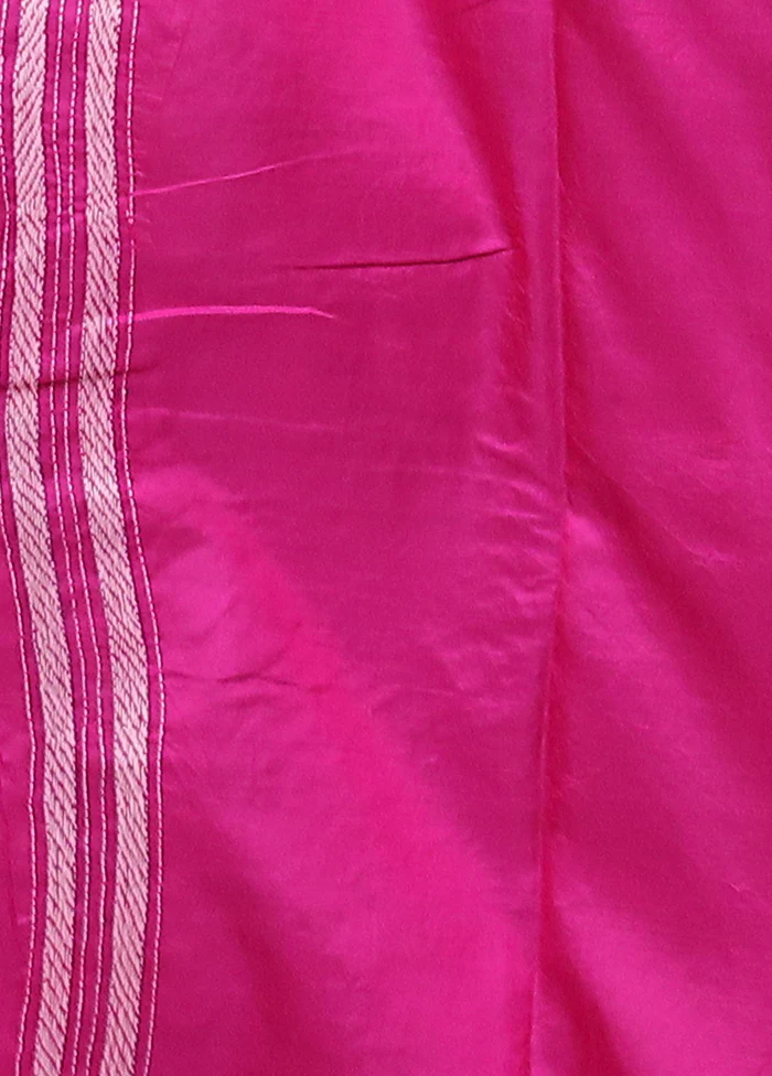 Pink Handloom Kantha Stitch Pure Silk Saree With Blouse Piece - Image 5