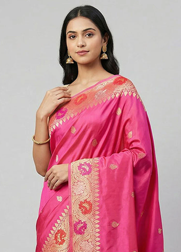 Pink Handloom Katan Pure Silk Saree With Blouse Piece - Image 2
