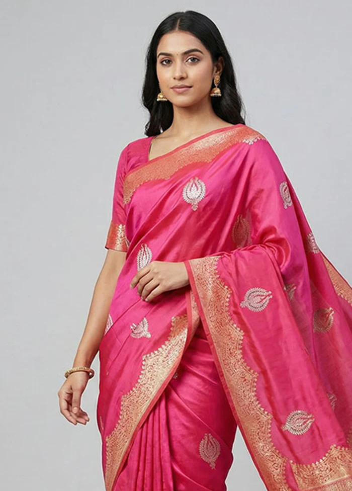 Pink Handloom Katan Pure Silk Saree With Blouse Piece - Image 2