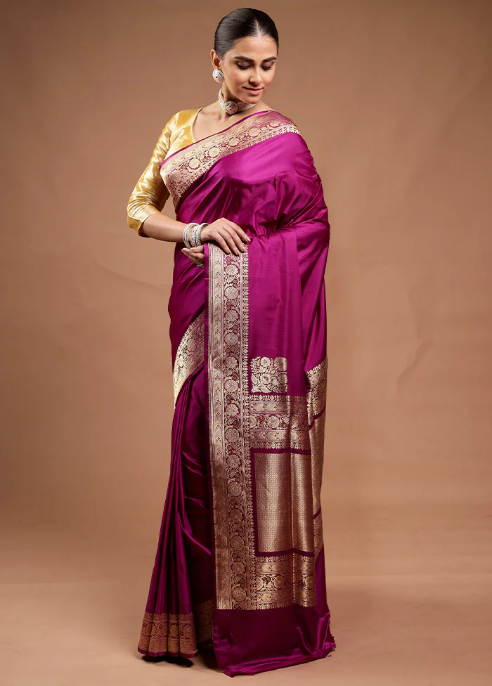 Pink Handloom Katan Pure Silk Saree With Blouse Piece - Image 4