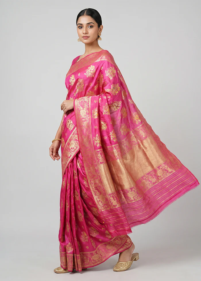 Pink Handloom Katan Pure Silk Saree With Blouse Piece