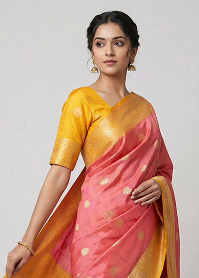 Pink Handloom Katan Pure Silk Saree With Blouse Piece - Image 2