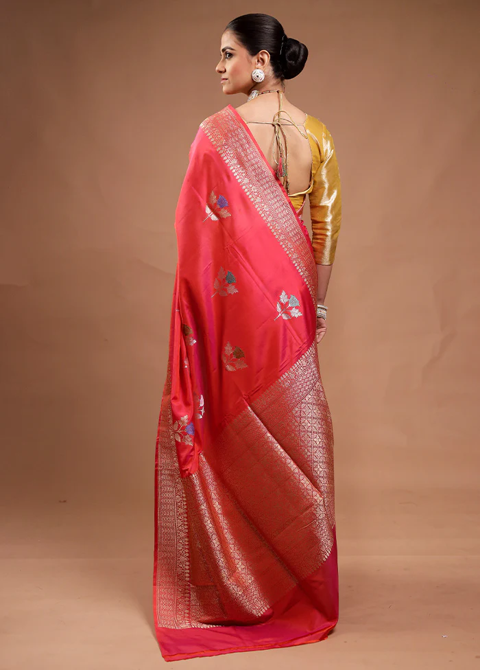 Pink Handloom Katan Pure Silk Saree With Blouse Piece - Image 3
