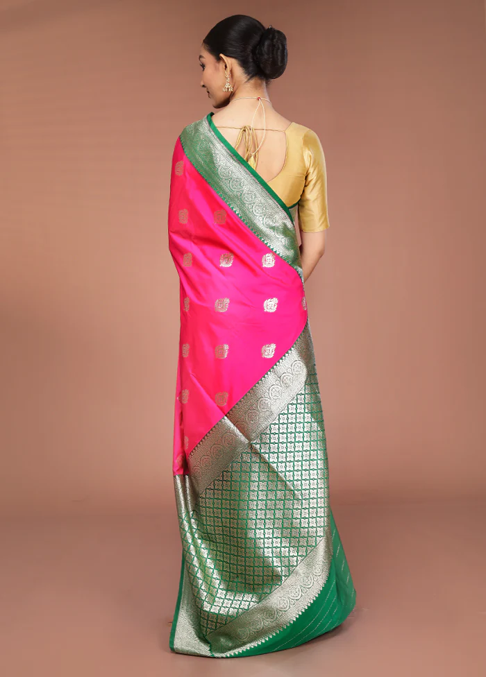 Pink Handloom Katan Pure Silk Saree With Blouse Piece - Image 3