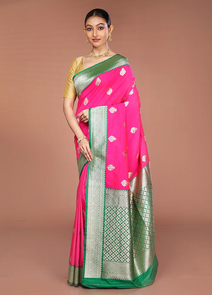 Pink Handloom Katan Pure Silk Saree With Blouse Piece - Image 4