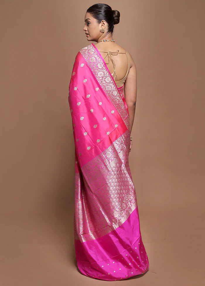 Pink Handloom Katan Pure Silk Saree With Blouse Piece - Image 3