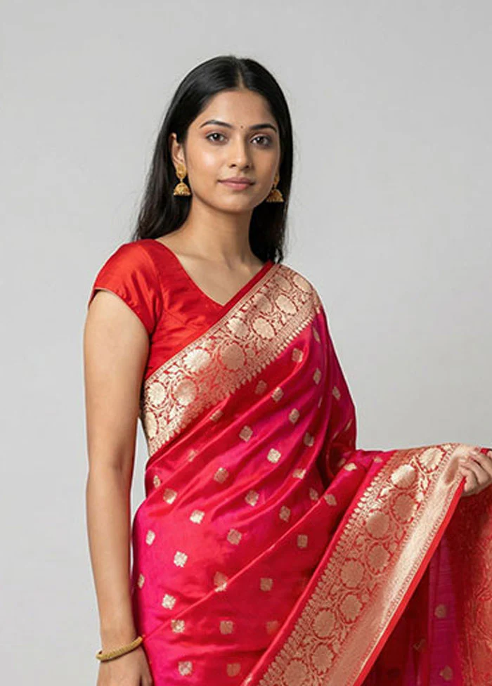 Pink Handloom Katan Pure Silk Saree With Blouse Piece - Image 2