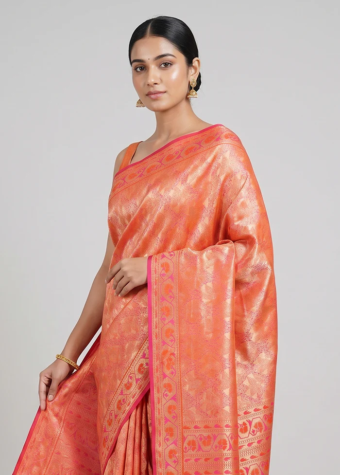 Pink Handloom Katan Pure Silk Saree With Blouse Piece - Image 2