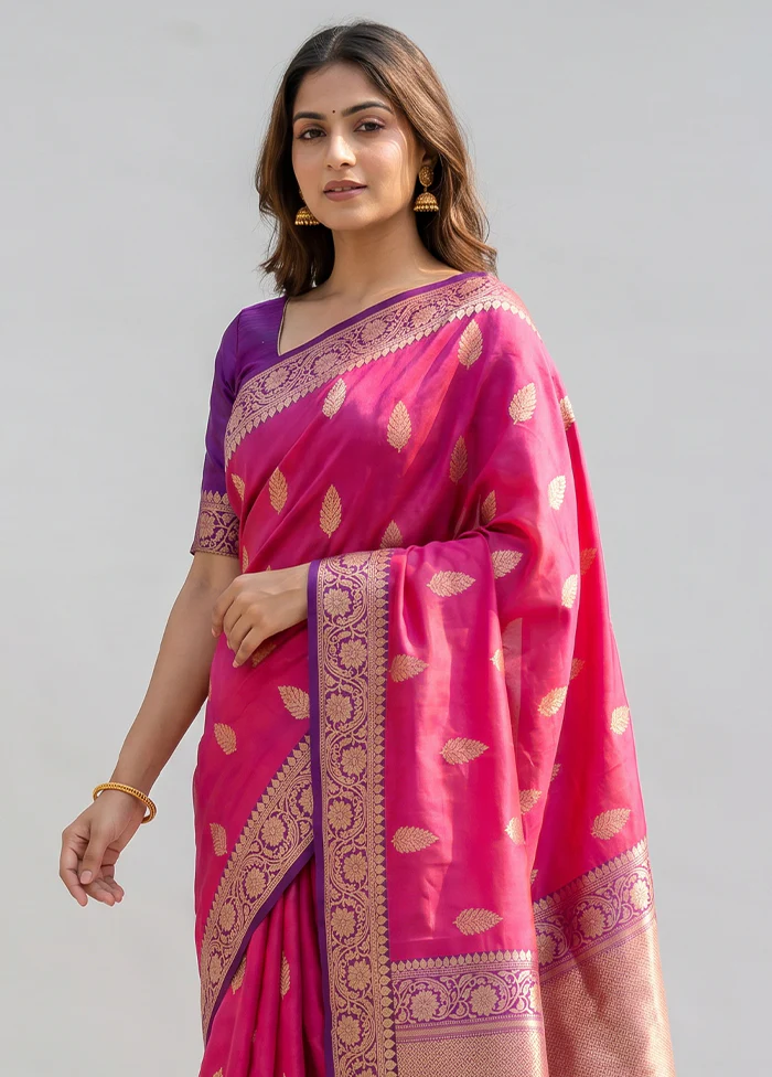 Pink Handloom Katan Pure Silk Saree With Blouse Piece - Image 2
