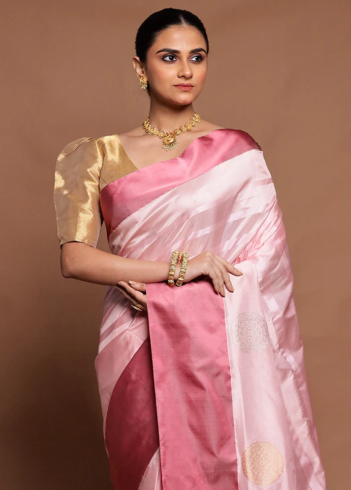 Pink Handloom Katan Pure Silk Saree With Blouse Piece - Image 2