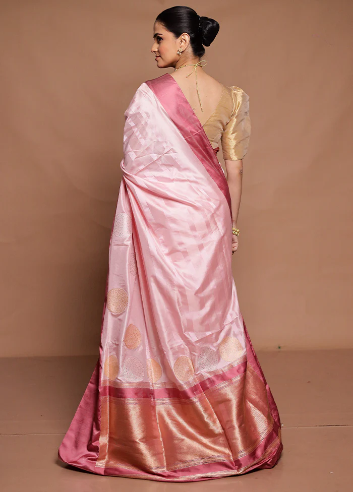 Pink Handloom Katan Pure Silk Saree With Blouse Piece - Image 3