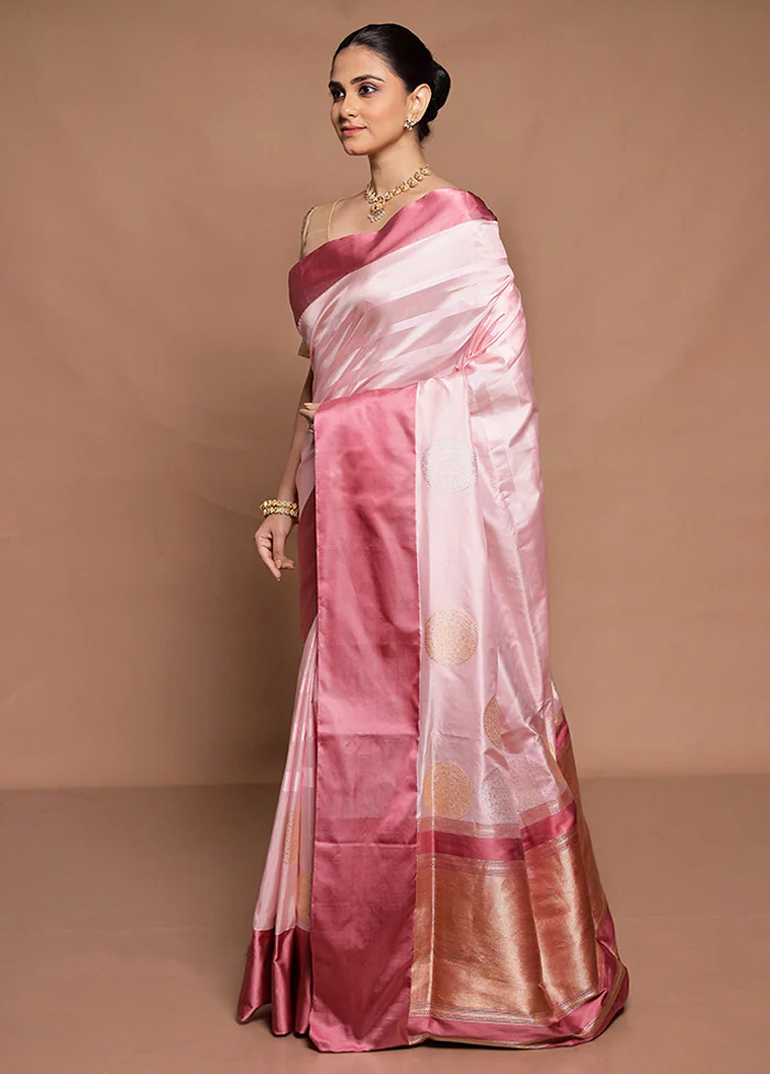 Pink Handloom Katan Pure Silk Saree With Blouse Piece - Image 4